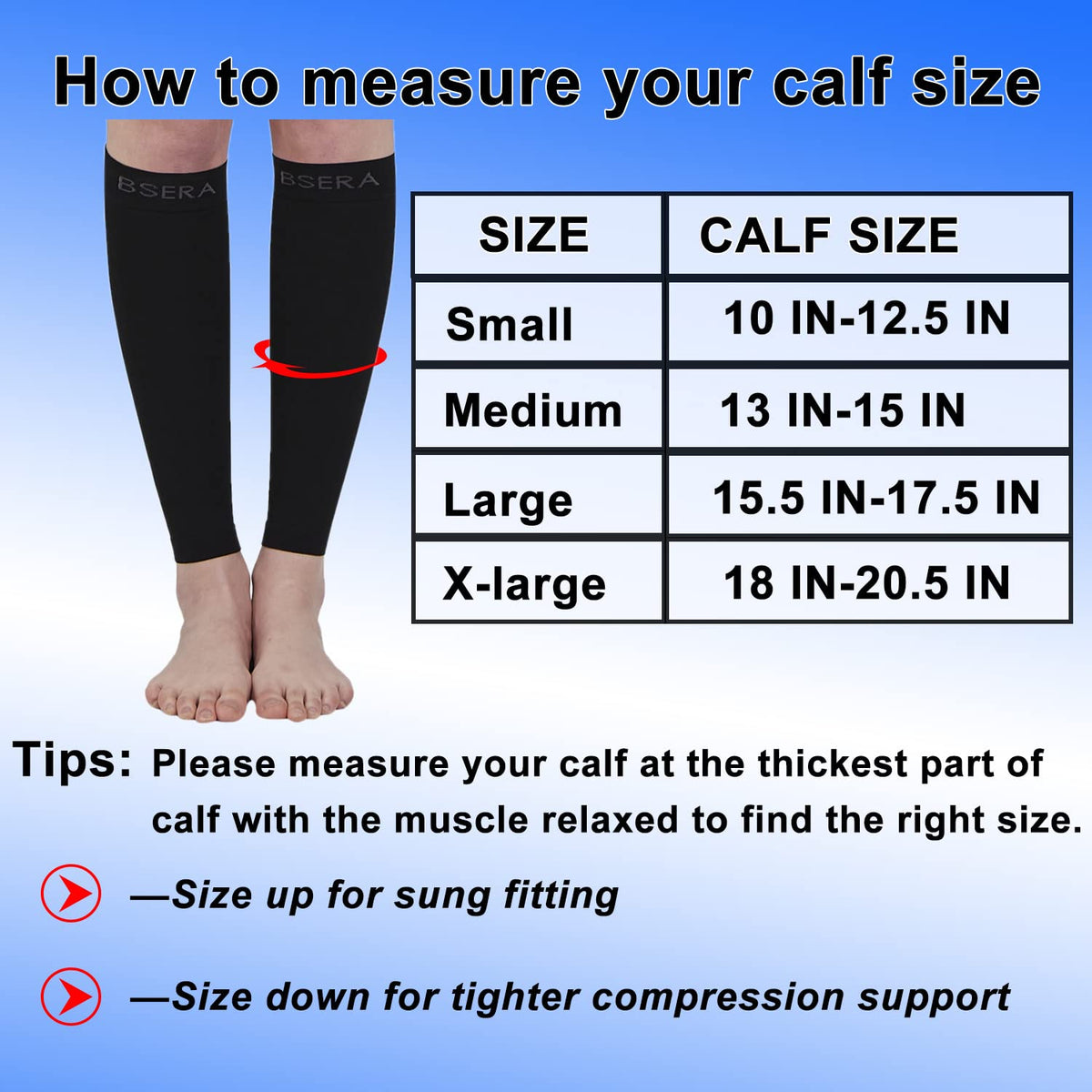 BSERA Calf Compression Sleeve Women, 2 Pairs 15-20mmHg Calf Support Footless Compression Socks Stockings for Shin Splints, Varicose Veins, Recovery (Black, Large)