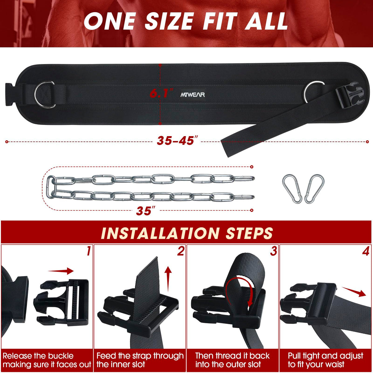 Dip Belt for Weightlifting, Weight Belt with Chain for Pullup, Weight Lifting Belt,Lifting Belt,Powerlifting Gym Belt for Pull Up, Squats, Powerlifting & Deadlift,Dip Belt,Capacity Up to 440 LBS,Waist Adjustable,Deadlifts & Added Weight Training