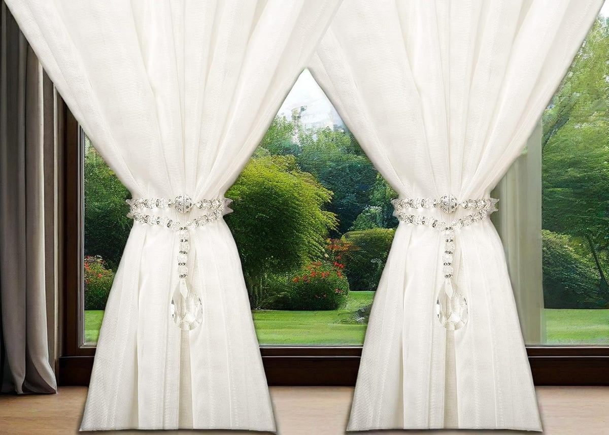 SUQ I OME 1 Pair of Luxury Crystal Beaded Magnetic Curtain Tieback and Holdback Curtain Clips Curtain Buckle Curtain Holder Blingbling Curtain Holdbacks for Drapes,Crystal