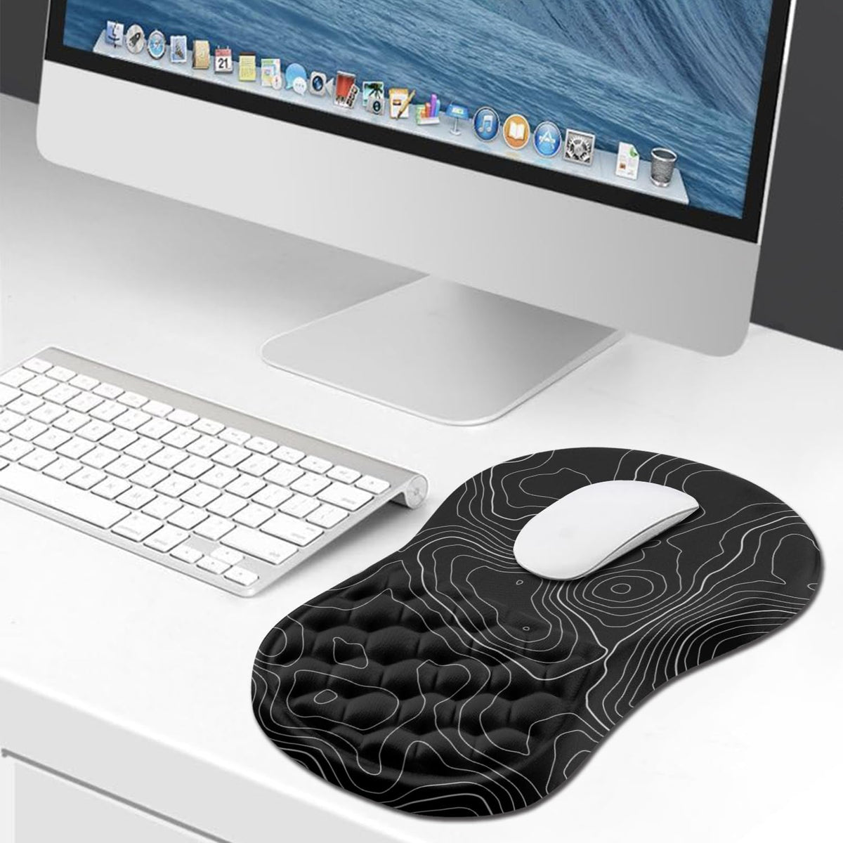 Hokafenle Ergonomic Mouse Pad Wrist Support, Wrist Rest Mousepad for Carpal Tunnel Pain Relief with Integrated Memory Foam Slope Massage Bulge (11.8x7.9 inch,Topographic Contour)