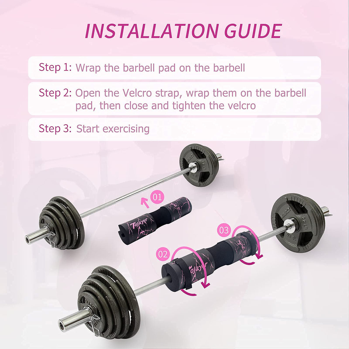 Tojayer Squat Pad Barbell Pad - Neck & Shoulder Protective Foam Workout Weight Lifting Bar Cushion for Lunges & Hip Thrusts, Fit Standard and Olympic Bars Perfectly, Pink Marble
