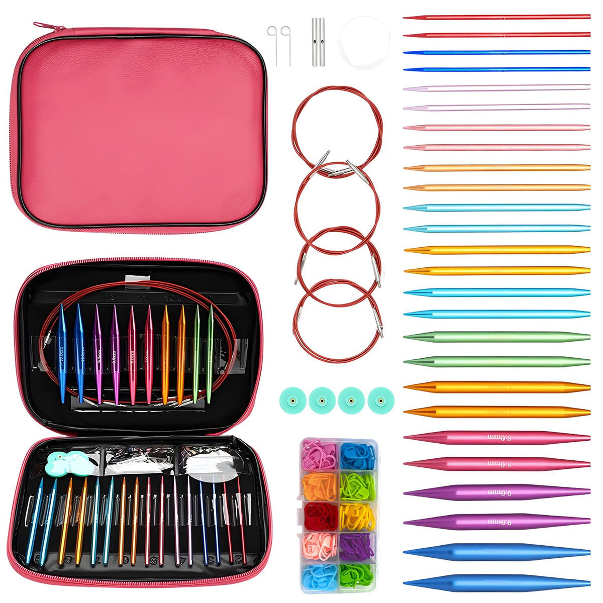 13 Pairs Interchangeable Circular Knitting Needle Set for DIY Lovers, Knitting Kit with 100 PCS Stitch Markers, Case and Accessories Birthday Valentines Day Gifts