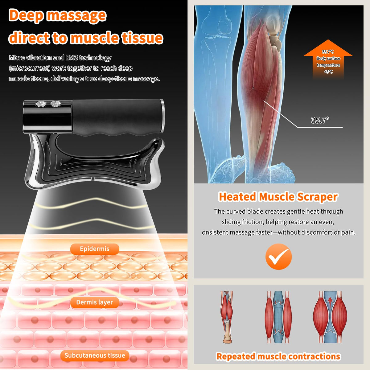 baoinse Electric Muscle Scraper, Muscle Scraper Tool with Heating and Vibration, 3 Adjustable Intensity Modes, Electric Massager for Muscles for Full Body Muscle Relaxation, Recovery and Pain Relief