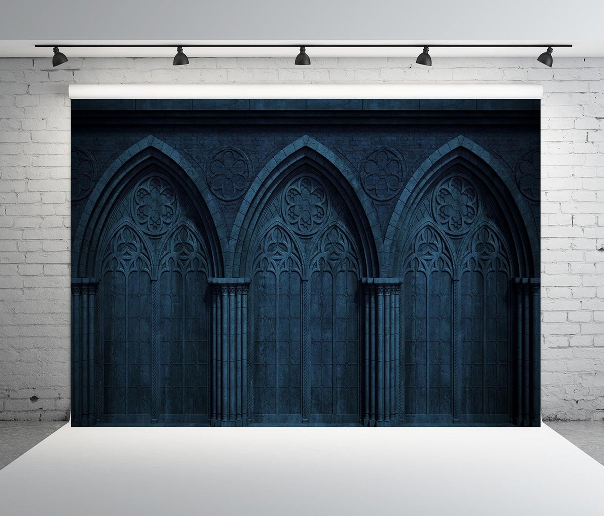 BELECO 10x6.5ft Fabric Dark Medieval Gothic Wall Backdrop Abandoned Night Castle Crypt Gothic Arch Stone Wall Background Medieval Themed Party Decorations Ghost Vampire Halloween Shoot Photo Props
