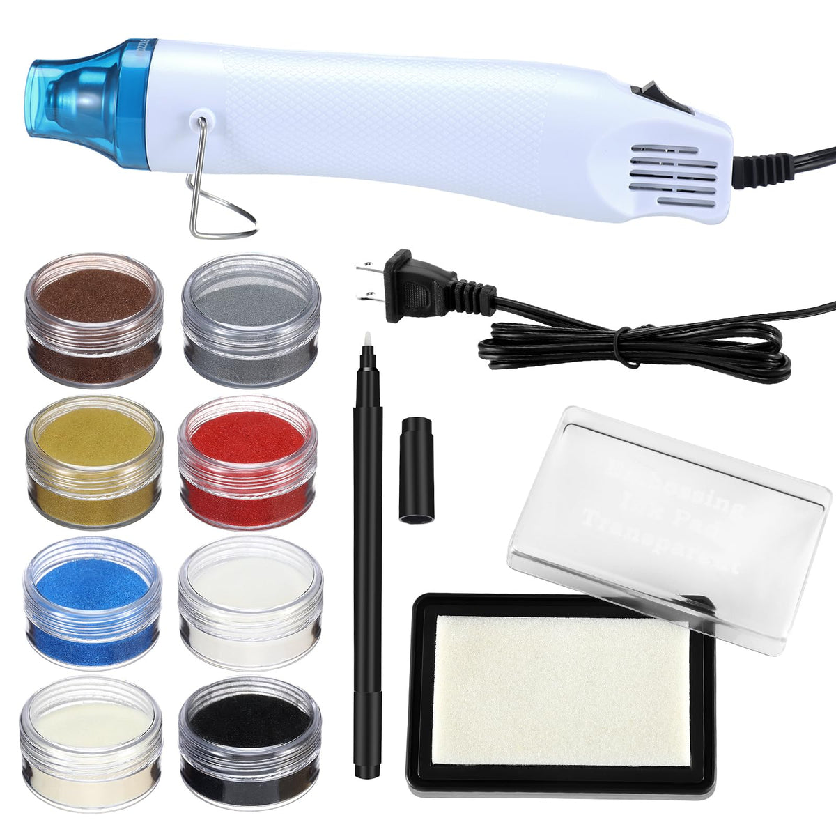 Lanties Embossing Kit with Heat Tool Bundle, 8 x 10ml Embossing Powders, Clear Embossings Pen and Ink Pad, Complete Embossings Kit for Starter Crafts