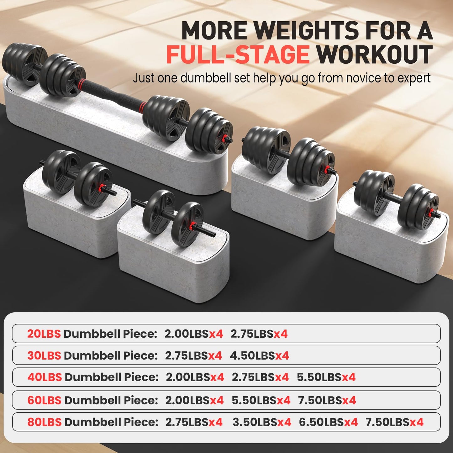 UKEEP Adjustable Dumbbells Set, 30lbs Free Weight Set with Connector, 2 or 3 in 1 Dumbbells Set Used as Barbell, Kettlebells, Fitness Exercises for Home Gym Suitable Men/Women
