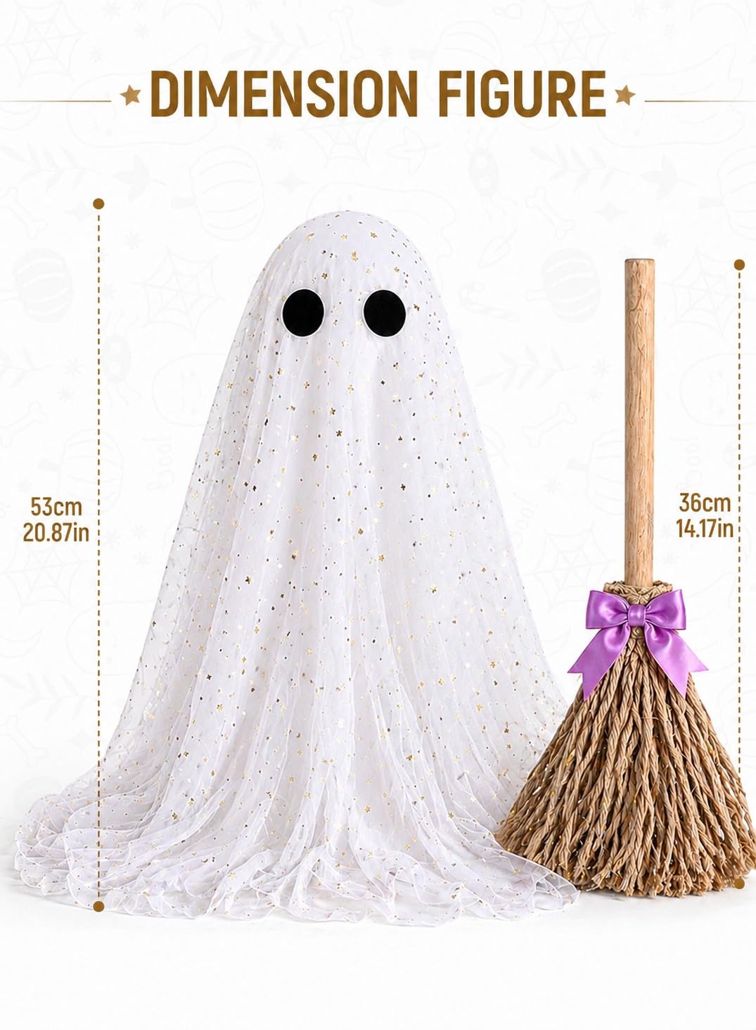 Halloween Decorations Ghost and Witch Broom Set, Lighted Halloween Fall Decor for Mantel, Shelf, Fireplace, Entryway, Tabletop Display, Cute Spooky Indoor Home Decor