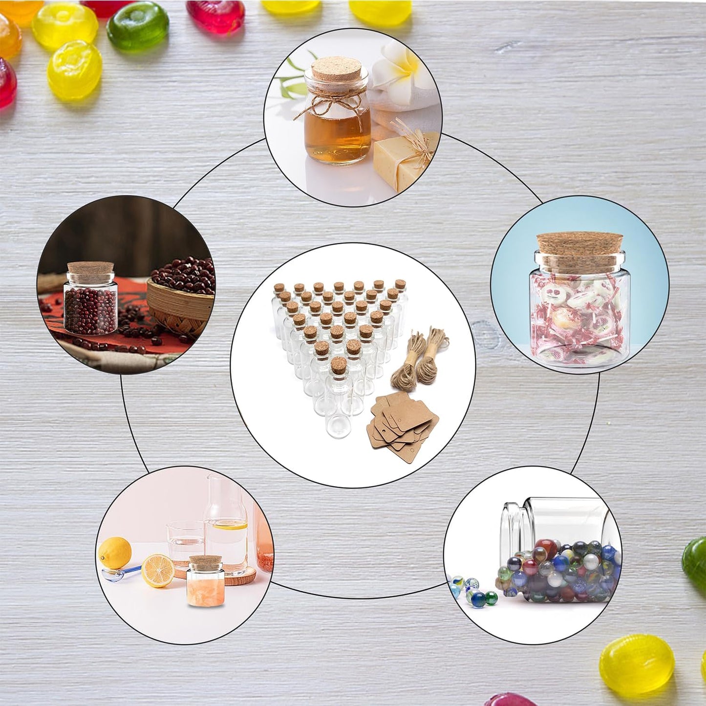 Goiio 50 Pieces 30 ML Glass Bottles with Cork Stoppers Mini Small Glass Bottles, for Wedding Favors, Crafts Home Decorations