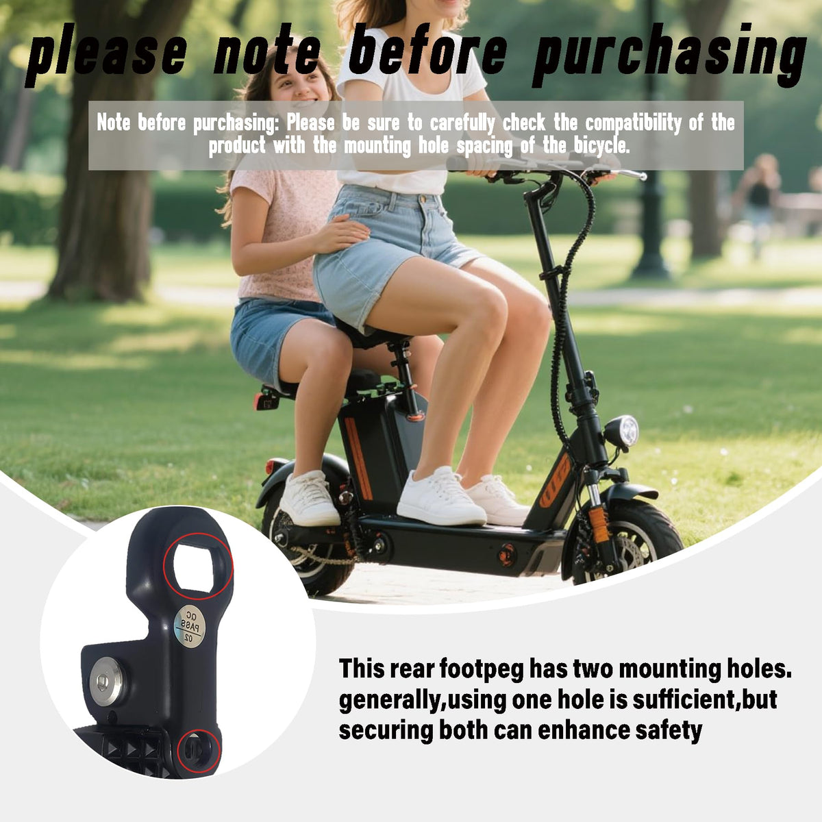 2PCS Foldable Bike Pegs – Round Hole Rear Pedals for E-Bike, Mountain Bike & Folding Bicycle – Non-Slip, Durable & Space-Saving (Black)