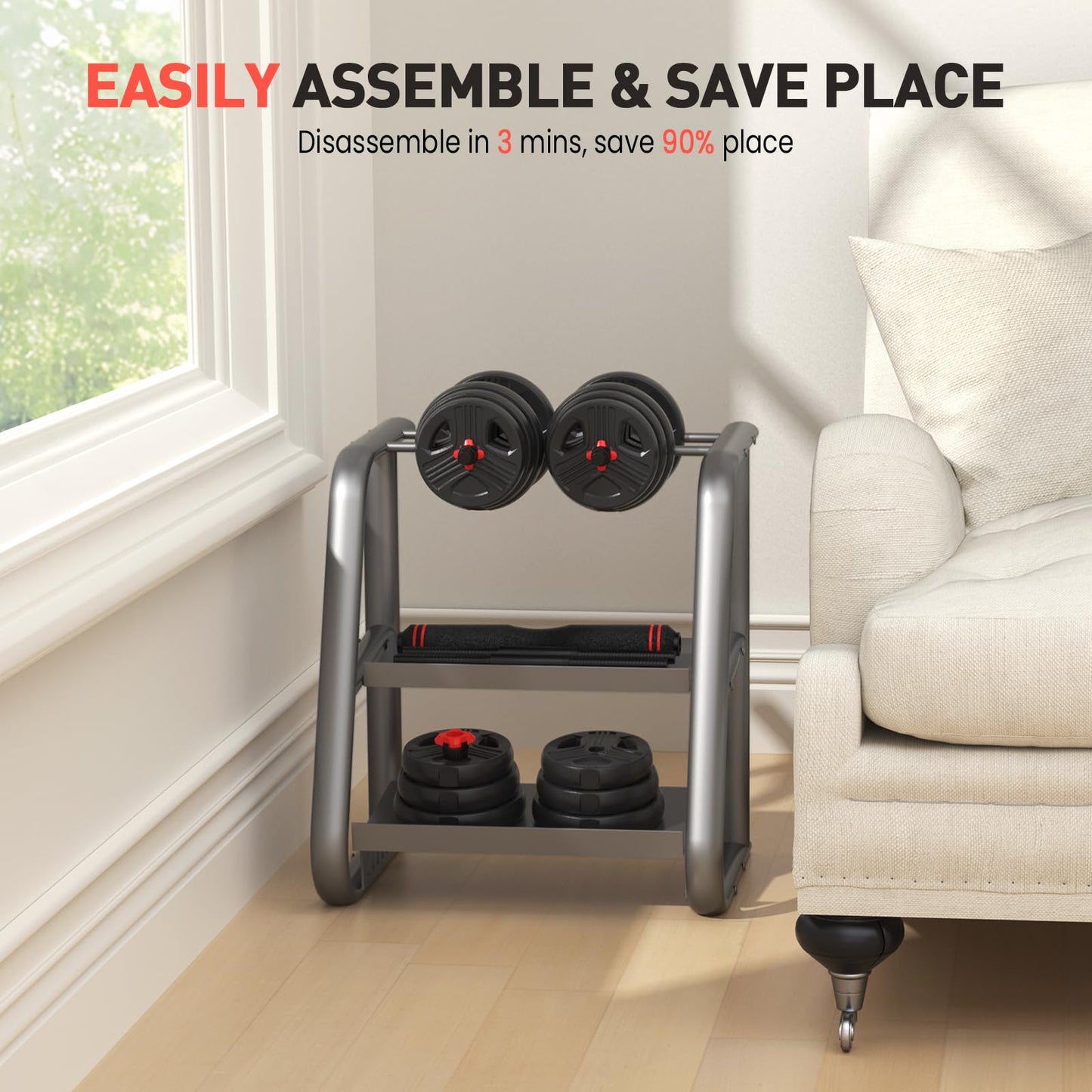 UKEEP Adjustable Dumbbells Set, 20/30/40/60/80lbs Free Weight Set with Connector of 2 Convertible to Barbell, Fitness Exercises for Home Gym Suitable Men/Women