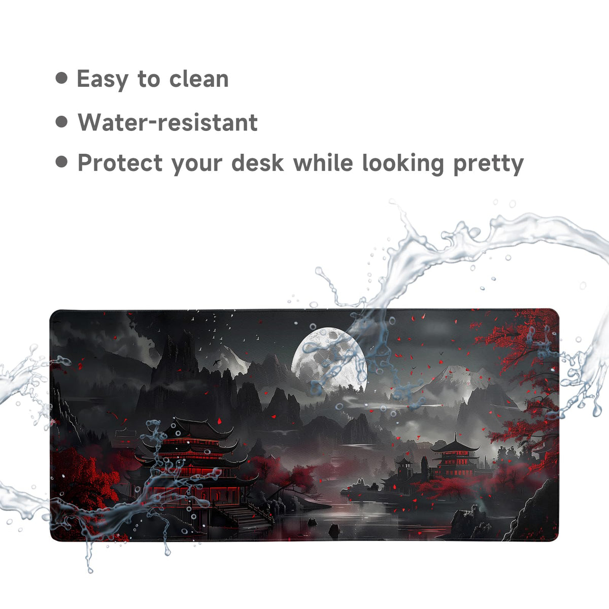 Japanese Desk Mat Mouse Pad Dark Moon Gaming Desk Pad XL Large Mouse Mat Office Decor Accessories (Mountain Moon)