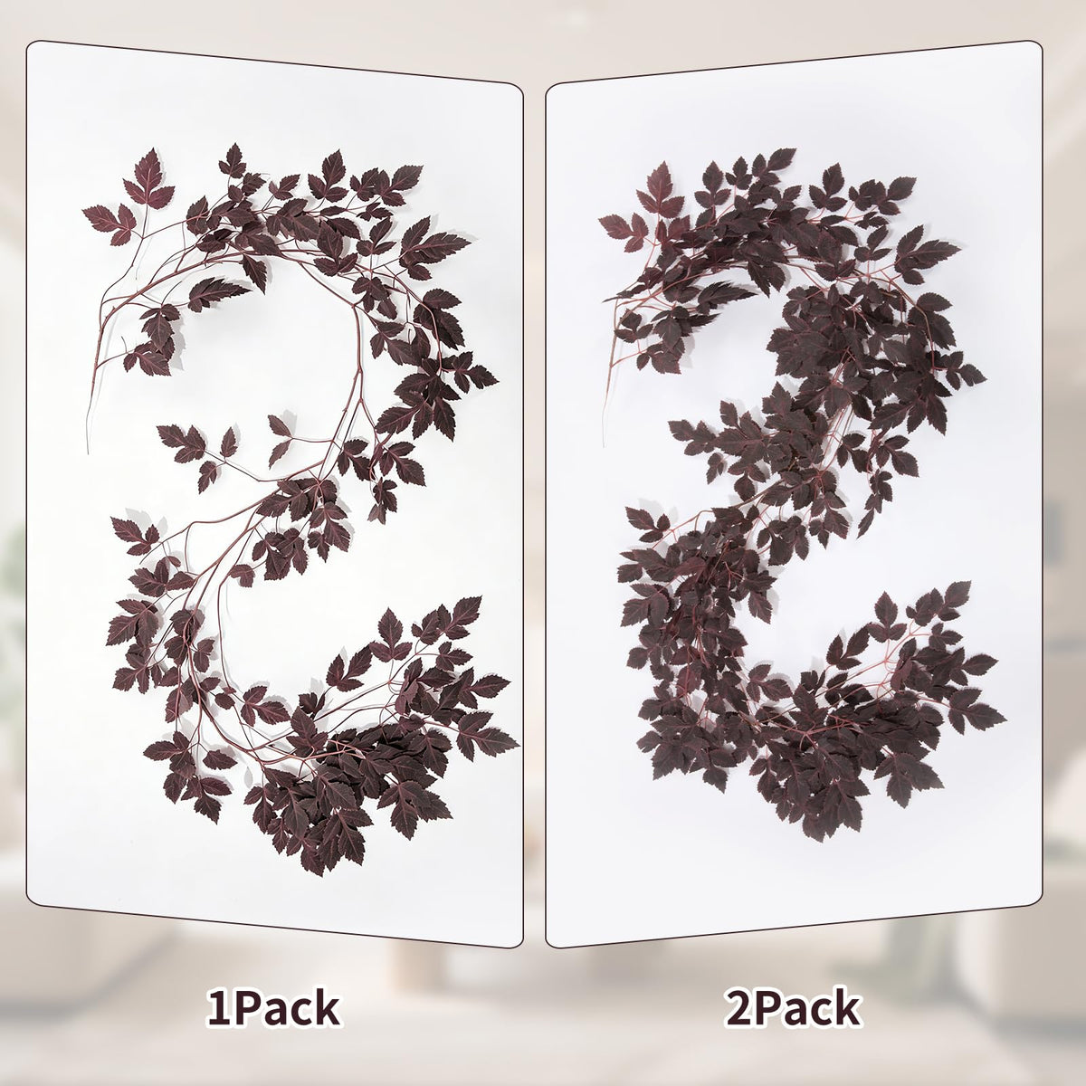Fall Decorations for Home-6FT Dark Plum Fall Garland, Fuller Artificial Autumn Leaf Garland for Mantel, Fireplace, Table, Moody Thanksgiving Halloween Decor with Flexible Branches for Indoor Styling