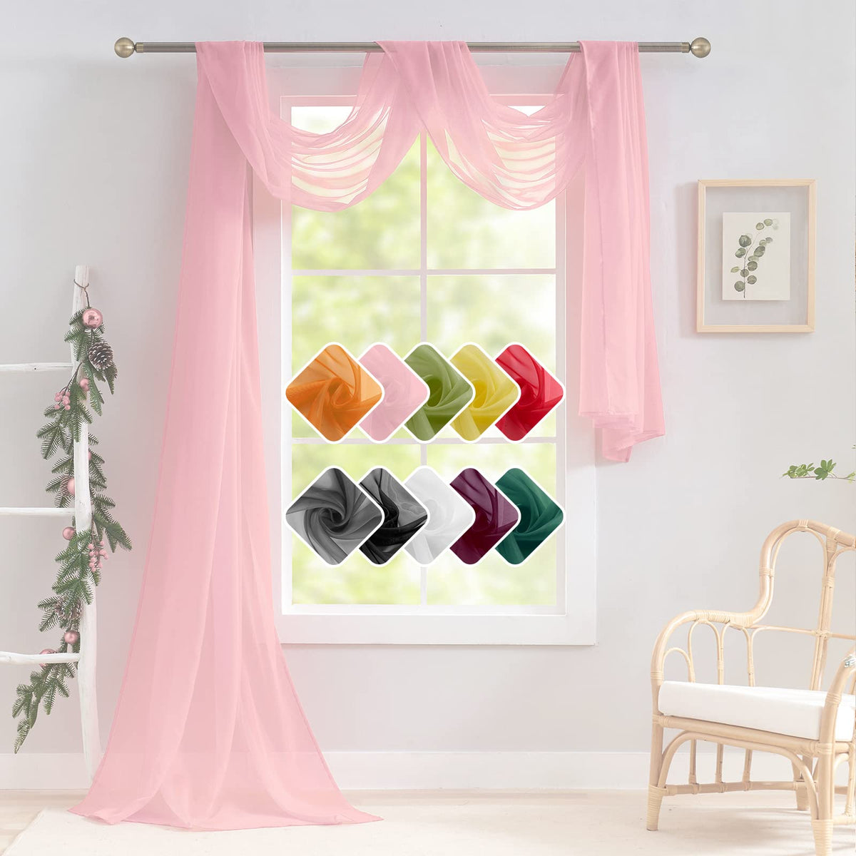 Luvyohmee Pink Window Scarf Valances - Light Pink Sheer Valances, 144 Inch Curtain Scarf Swag Curtains, Bed Canopy Curtains 52Wx144L