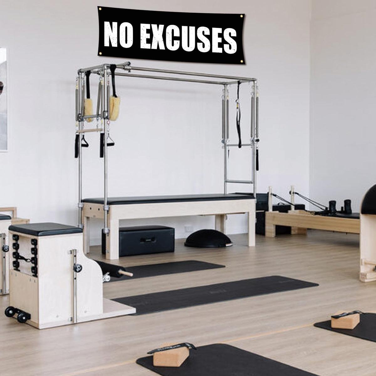 Motivational Gym Flag Banner - No Excuses - 72x24 Inches Home & Garage Gym Wall Decor with 4 Brass Grommets for Easy Hanging