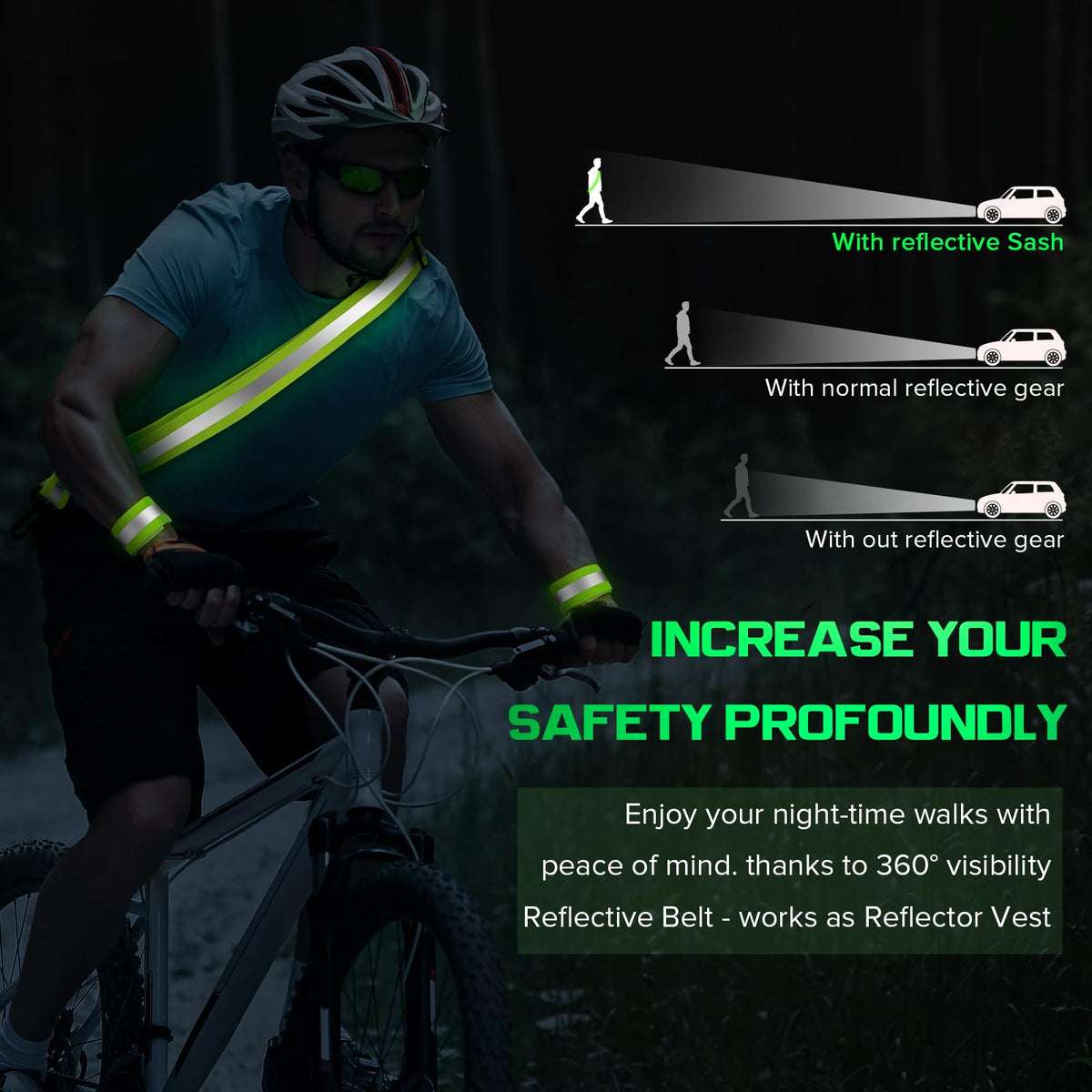 Reflective Sash for Night Walking, High Visibility Running Safety Gear with 2Pcs Reflective Armbands, Adjustable Cross-Body Reflective Belt for Men Women Kids, Essential Gear for Jogging Dog Walking