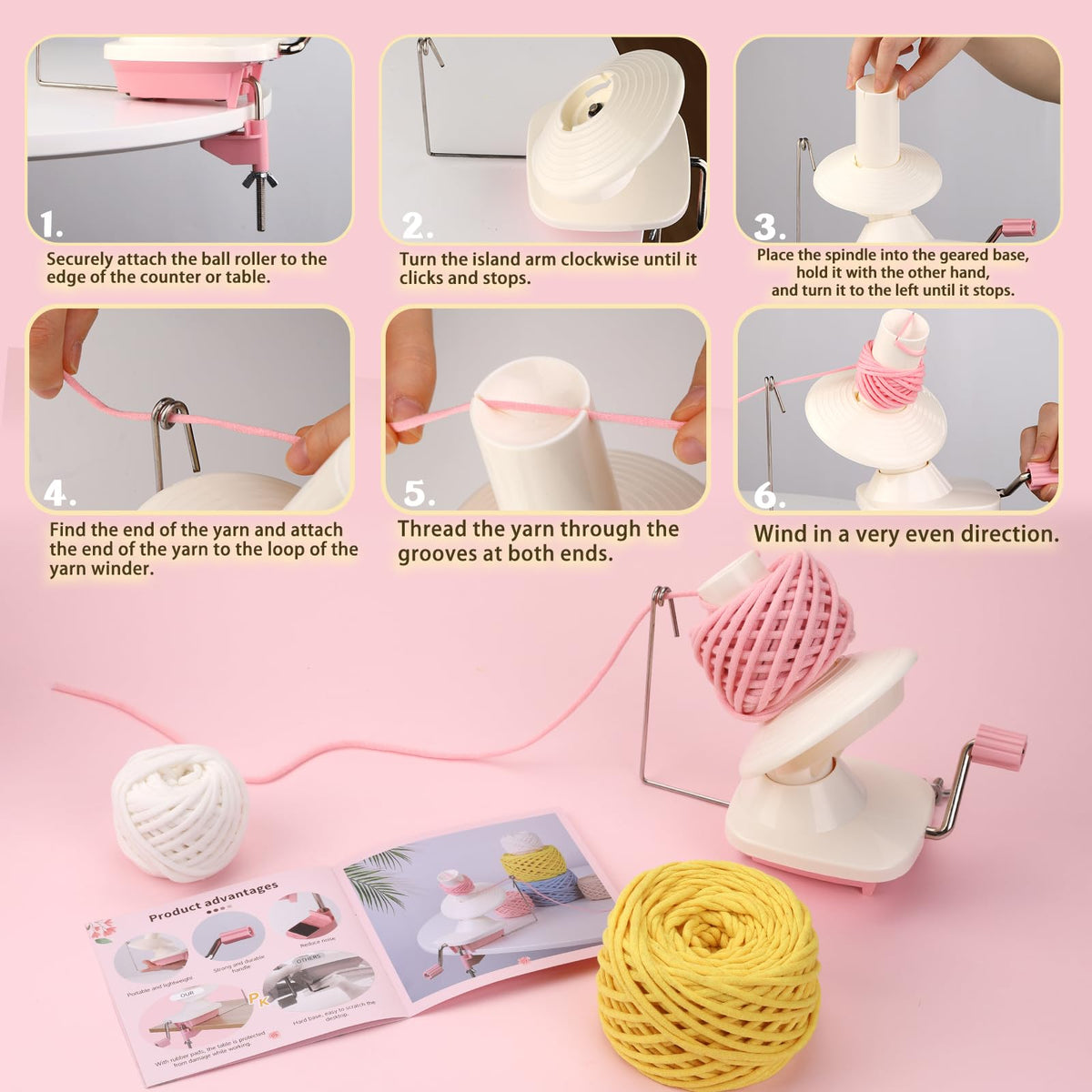 UzecPk Yarn Winder, Yarn Spinner for Crocheting, Yarn Ball Winders, Yarn Cake Winder for Crocheting with Lower Noise, Hand Operated Ball Winders for Crafting Lovers, Stitch Markers, Plastic Needle