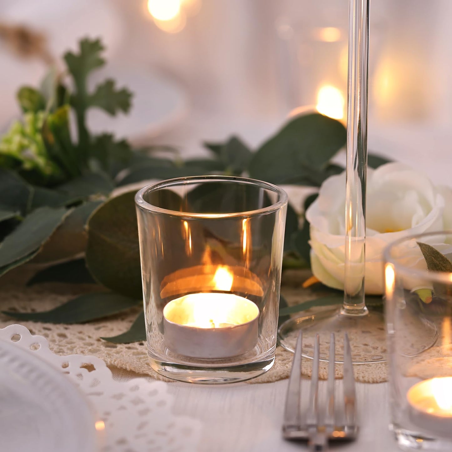 DARJEN 24Pcs Clear Votive Candle Holders- Clear Tea Lights Candle Holder, Glass Candle Holders Bulk for Wedding Centerpieces, Party Decor & Table Centerpiece