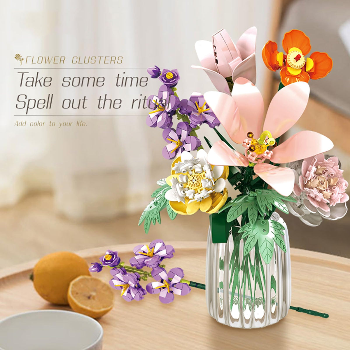 hhohio Flower Lily Building Blocks Bouquet Set, DIY Floral Arrangement Kit, Artificial Flowers Creative Decor for Home, Ideal Gift for Adults & Kids 563pcs (No Vase)
