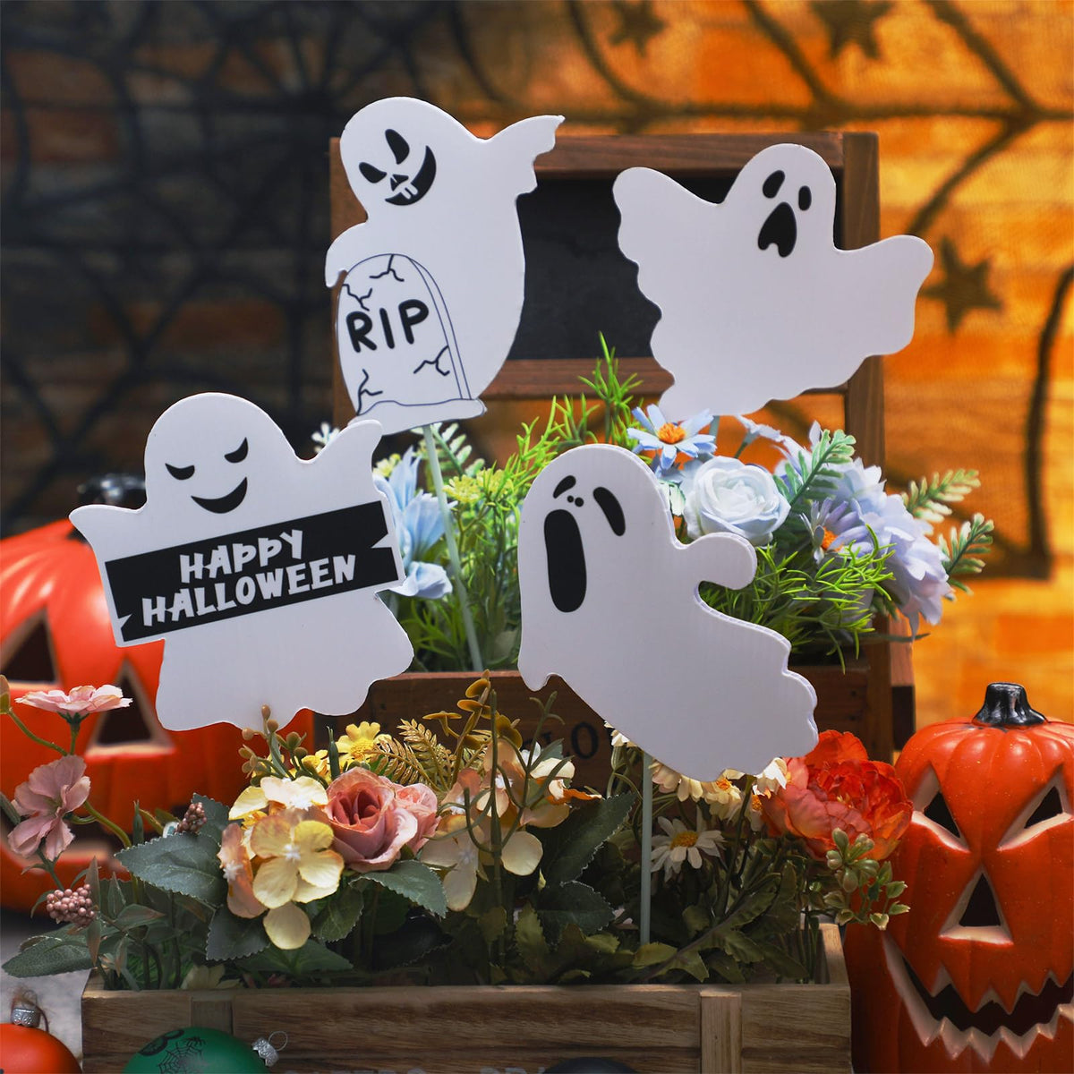 Fullhawl 12 Pcs Halloween Ghost Garden Stakes Spooky Planter Stakes Double Sided Yard Signs Waterproof Cute Outdoor Decorations for Home Potted Planter Lawn Garden Yard Party Favor(Halloween Ghost)