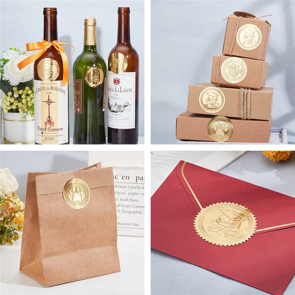 CRASPIRE 2 Inch Gold Embossed Envelope Seals Stickers MVP Certificate Award Diplomas Medal 100pcs Torch Embossed Foil Seals Adhesive Foil Seals Stickers Label for Wedding Invitations Gift Packaging