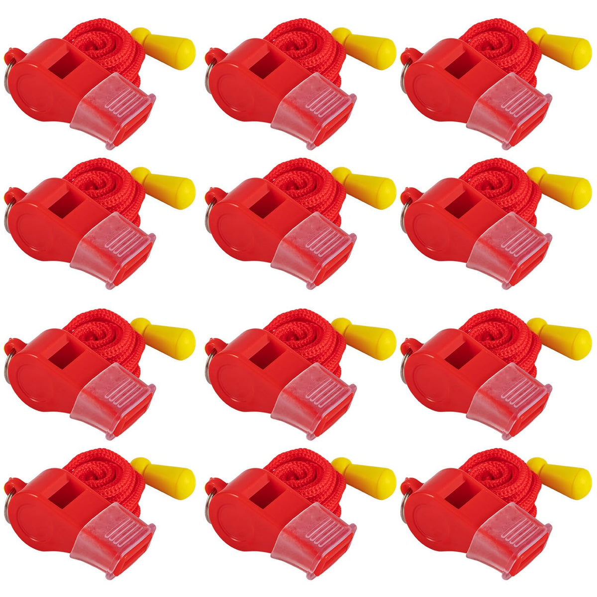 SUYAMI 12 Packs Sport Whistle with Lanyard, for Coach, Referee, Official (Red)
