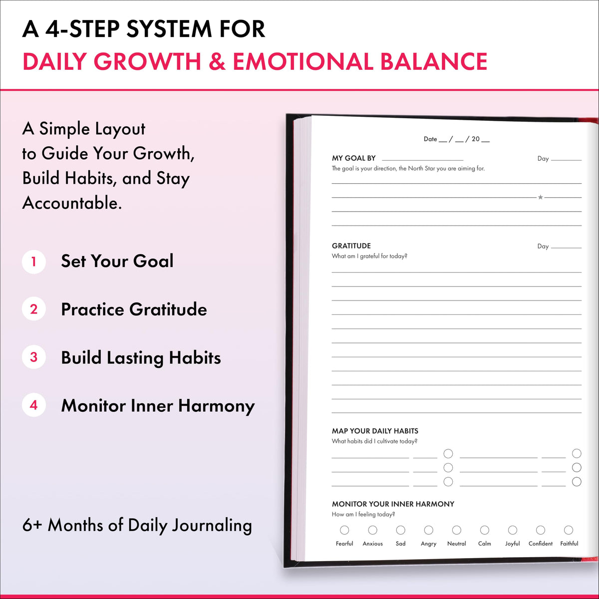 Daily Gratitude, Goal Setting & Habit Tracker Journal for Women & Men with 9-Point Emotional Wellness Scale — iAmEvolving™ 288-Page Hardcover Personal Growth Planner (White Cover)