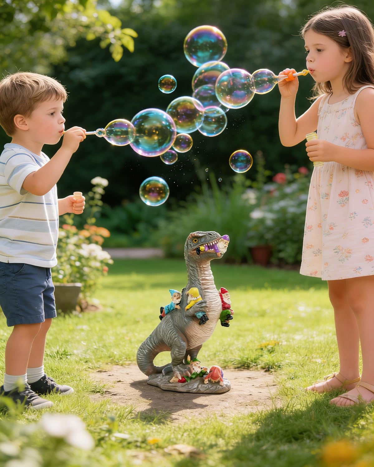 HORTIX Dinosaur Garden Gnome Statue 12”, Outdoor Yard & Garden Decor, Patio Lawn Decoration, Gardening Gifts for Women, Housewarming Present