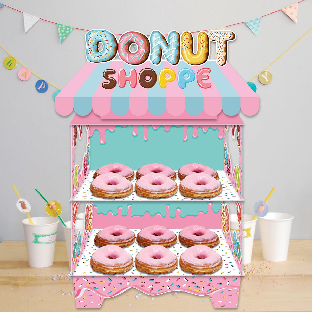 KALEFO Donut Birthday Party Decorations Stand for Dessert Table Decoration Supplies Favors Cupcake Decor