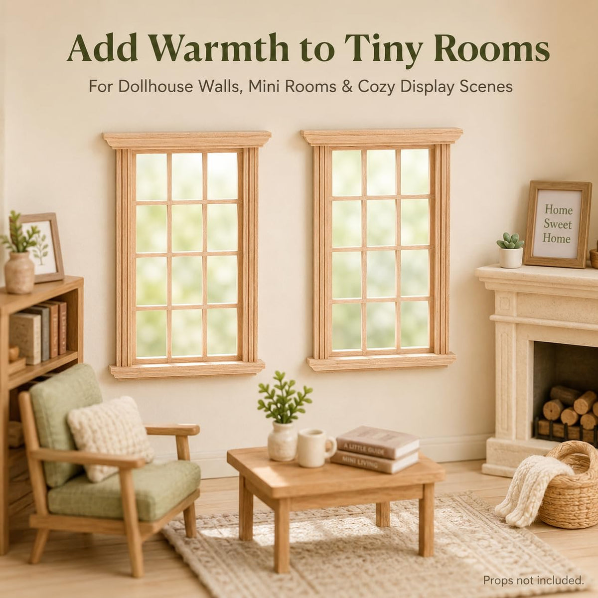 Wooden Window Dollhouse Furniture: 2Pcs Mini Windows 1: 12 Scale Miniature Accessories Tiny Window Frame Model Dolls Houses Playhouse Ornaments