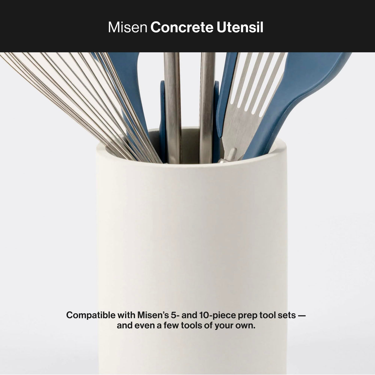 Misen Cream Concrete Utensil Holder - Kitchen Tool Organizer, Large Utensil Container for Countertop, Stainless Steel Holder - Compatible Prep Tool Sets 5 and 10 Piece - 6.25in x 5.5in