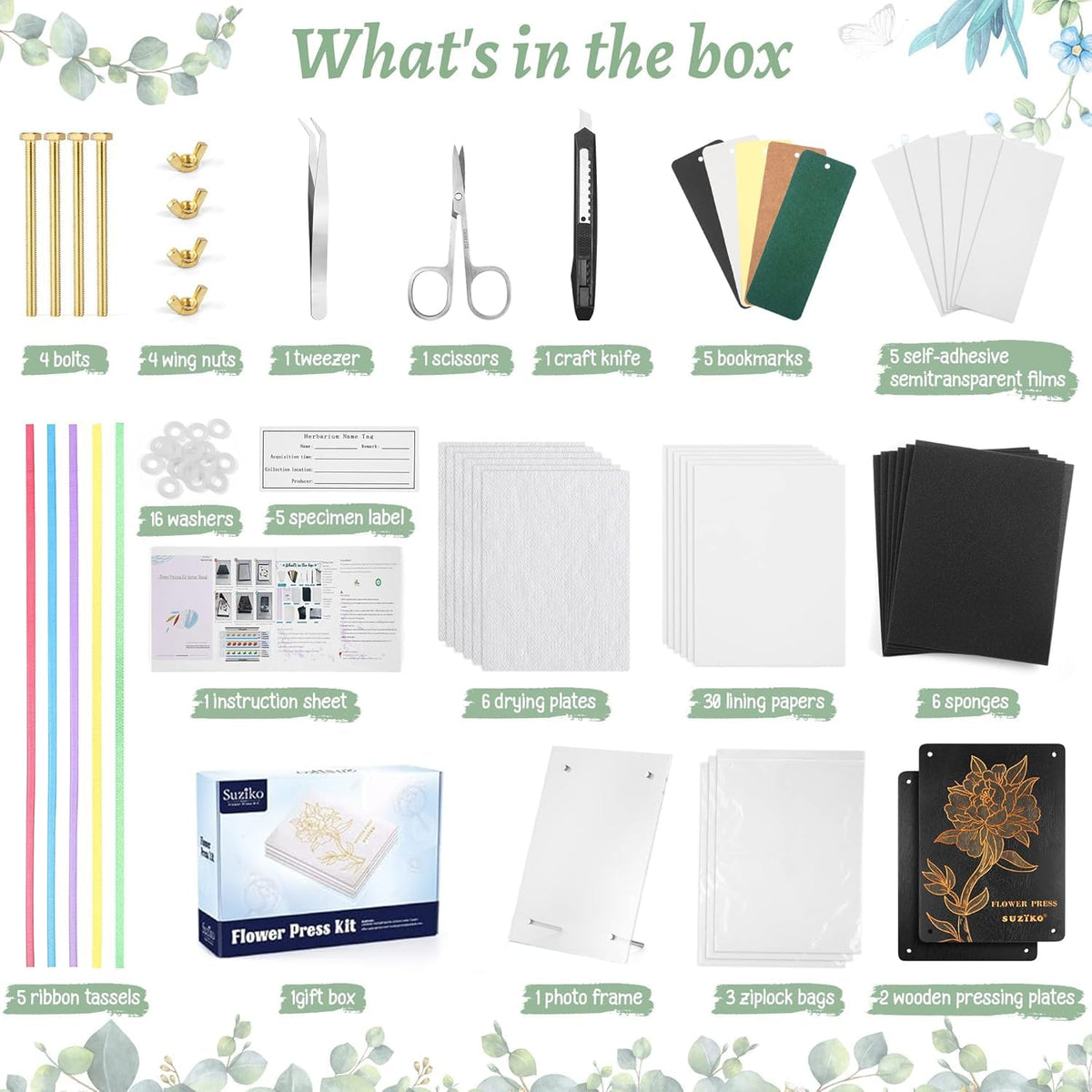 Suziko Large Flower Press Kit 11.8 x 8.7 inch 6 Layers with Photo Frame and Book Marks,Plant Pressing Kit for Adults Measures, Fast Making Pressed Plant, Great Gift for Your Lover