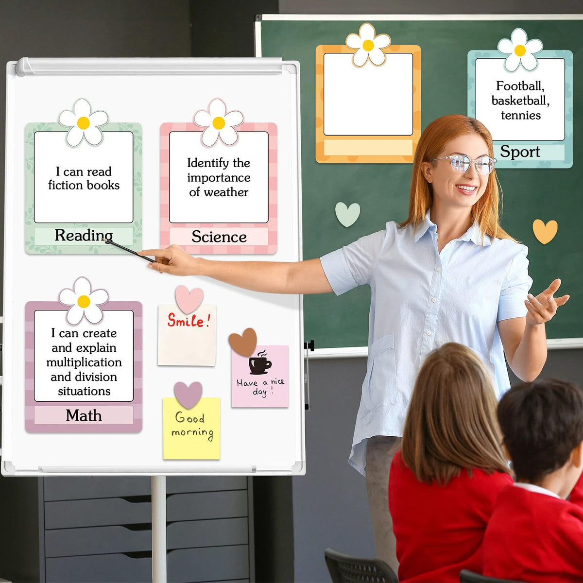 Trandraft 16 Pcs Magnetic Write Wipe Organization Chart Classroom Dry Erase Labels Learning Objectives Board for Whiteboard Goals Targets Classroom Teaching Supplies(Boho)