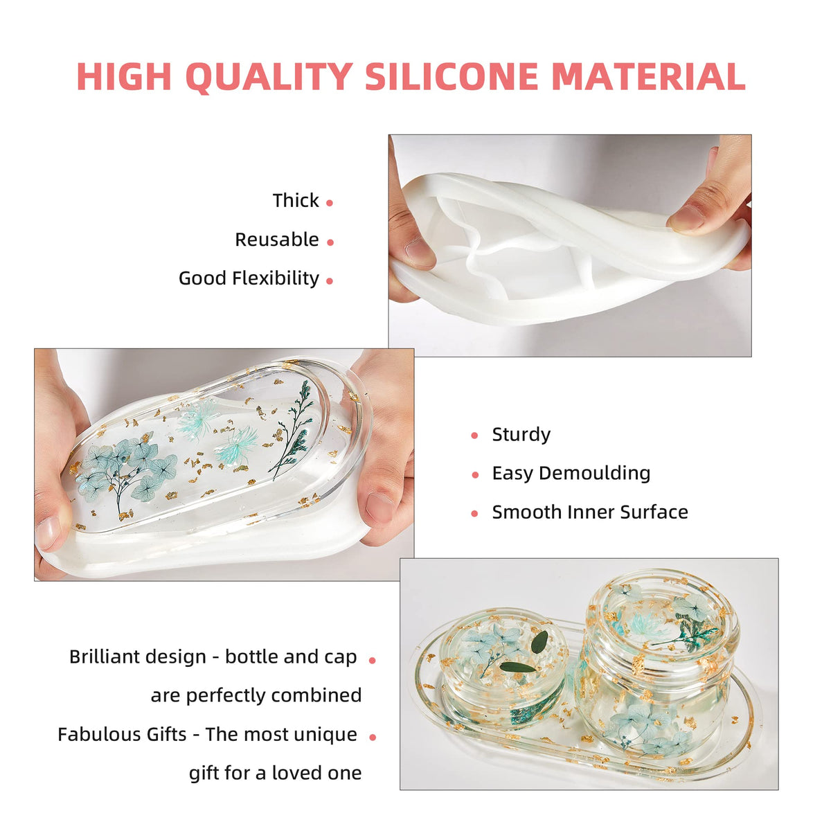 3-Piece Silicone Molds for Epoxy Resin, Including Rolling Tray, Pudding Jar with Lid and Grinder Molds for Resin Casting, DIY Silicone Moulds Kit for Storage and Decoration