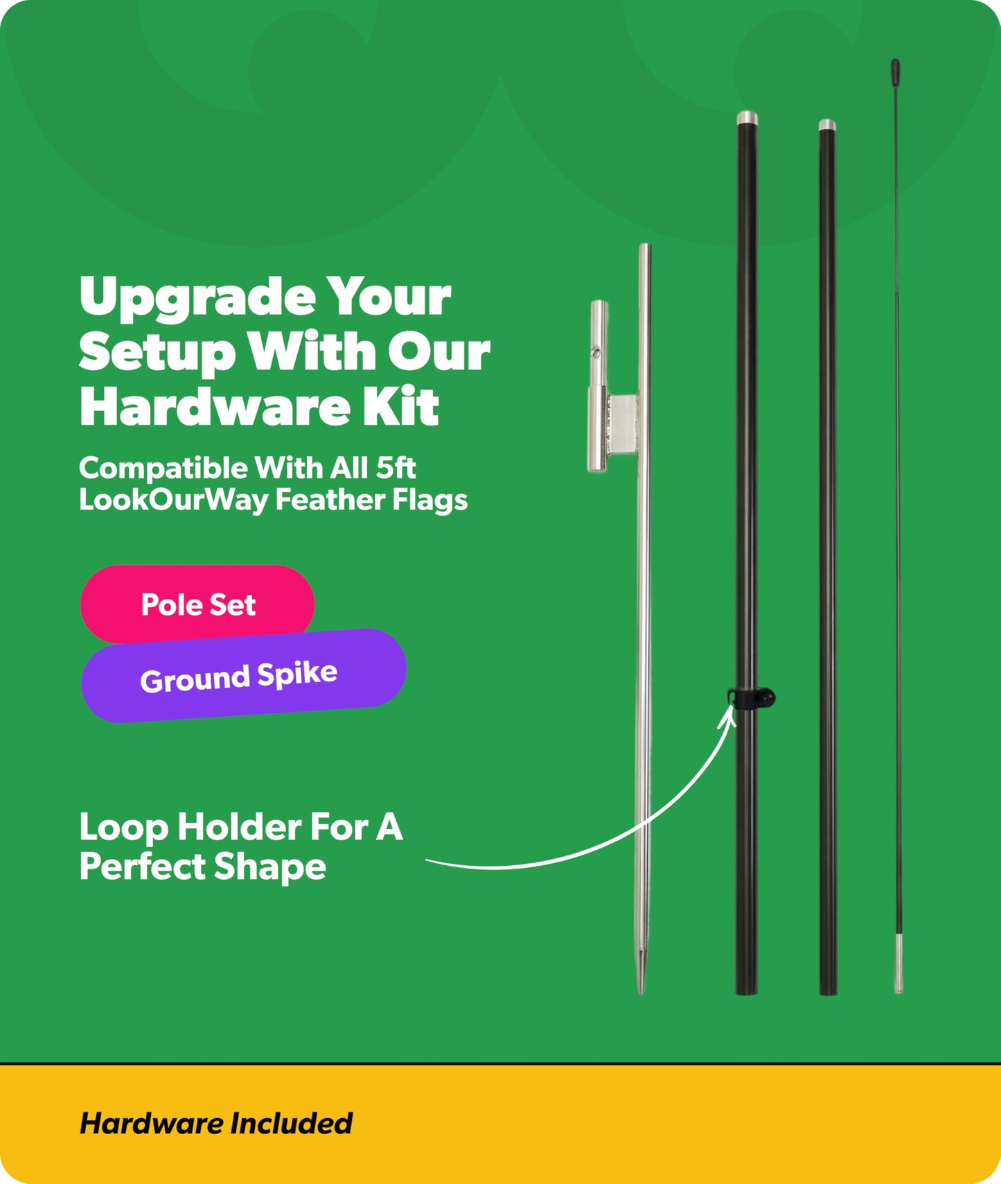 LookOurWay Feather Flag Pole Kit 3-Pack Bundle - 7ft Tall Grand Opening Advertising Banners with Poles and Ground Spikes - Now Open Red, Welcome Blue/Red, Now Hiring