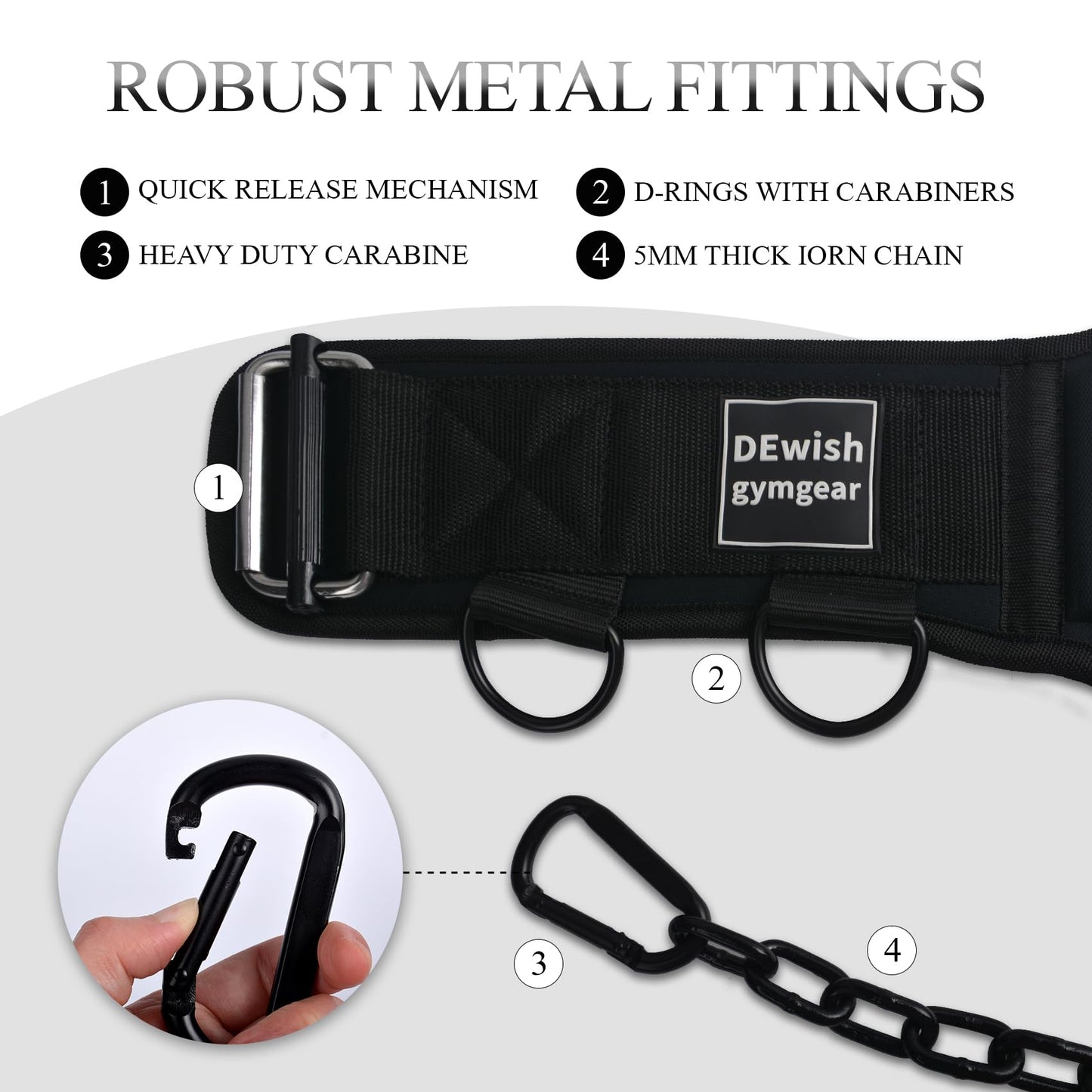 2-in-1 Weightlifting Belt & Dip Belt with 41 IN Steel Chain for Pull Up,Added Weight Training (Black, XL(40"-43"))