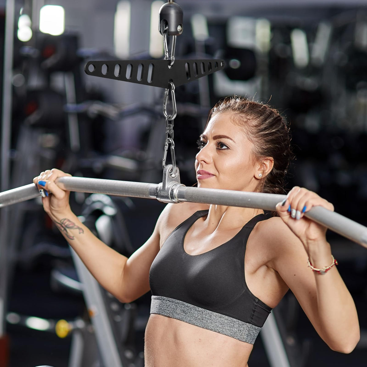 Multi-Grip LAT Pull Down Bar for Home Gym Fitness, Cable Machine Attachment, Spreader Plate LAT Pulldown Attachments for Pulley System Cable Machine (Long Handle)