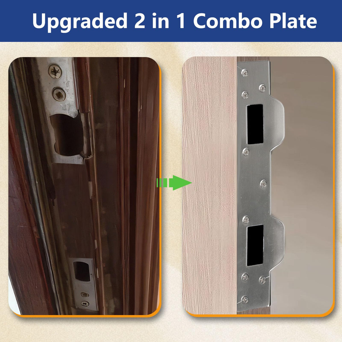 Door Strike Plate Reinforcement Plate, Front Door Strike Plate, Double Strike Plate for 5-1/2 in. Hole Centers, Heavy Duty, Front Door Security Devices Door Latch Plate (Satin Nickel, 1 Pack)