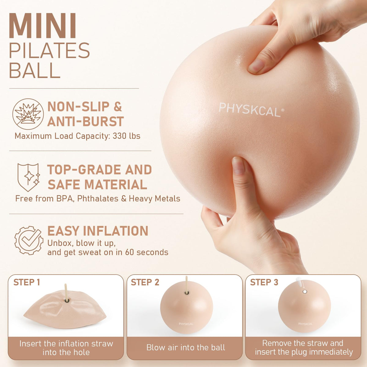 PhysKcal Pilates Ring Set, Magic Ring with 1x Core Ball, 3X Resistant Loop and 2X Flex Band, Pilates on Mat Essential Kit (Nude)