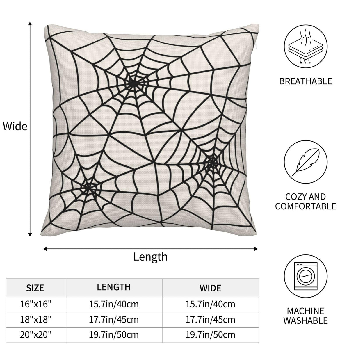 Wsunsal Halloween Pillow Covers 20x20 Inch Set of 2, White Spider Web Decor Throw Pillows Holiday Halloween Outdoor Decorative Pillows Square Linen Cushion Covers for Home Bed Couch Sofa