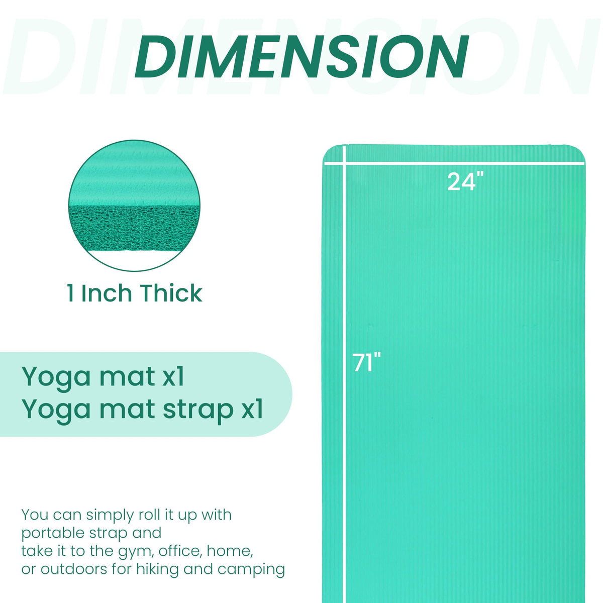Signature Fitness Yoga Mat,Pilates & Exercise Mat,Extra Thick 1" High-Density Foam Workout Mat with Easy-Cinch Carrying Strap for Home & Gym Workouts,Aqua