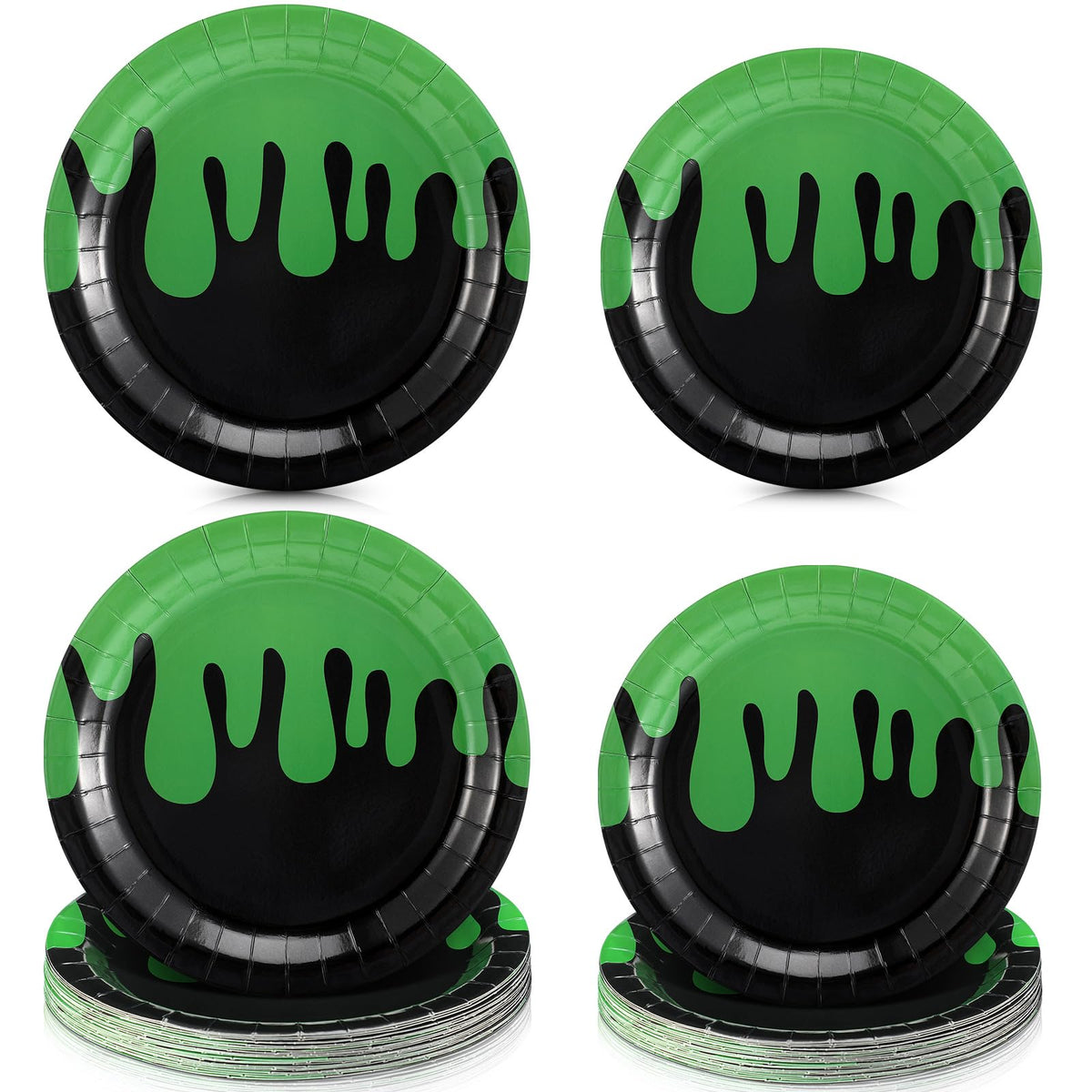 Newtay 48 Pcs Halloween Ghost Party Paper Plates Green and Black Disposable Dessert Plates Set for Kids Boys Girls Birthday Themed Party Supplies Halloween Decorations, 7 Inches and 9 Inches
