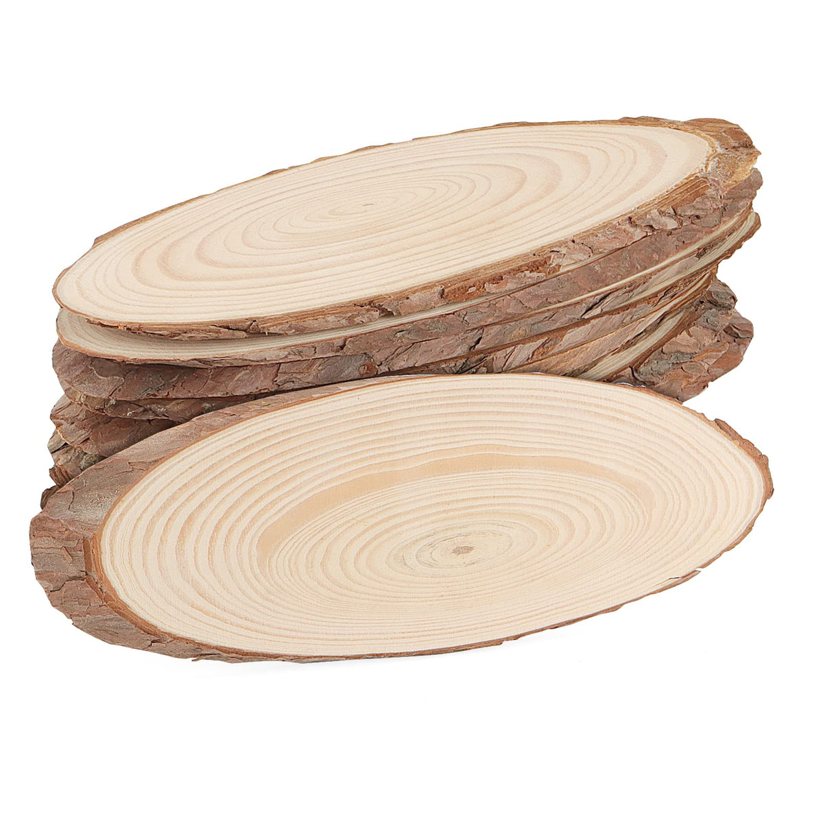 10 PCS Oval Wood Slices, Length 12 Inch and Width 3.9-4.7 Inch Craft Wooden Slices, Unfinished Wood Slices for DIY Wedding