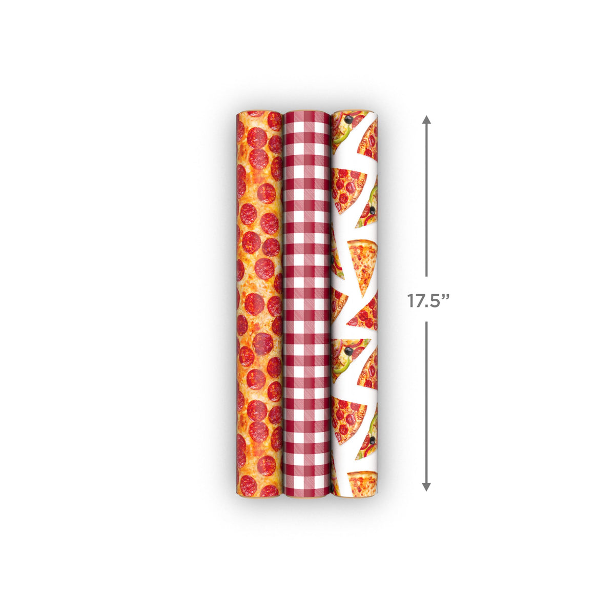 Hallmark Pizza Scented Wrapping Paper Mini Rolls, 3-Pack (Pepperoni, Pizza Slices, Red Gingham Tablecloth) for Birthdays, Graduations, Father's Day, Any Occasion - 45 Sq. Ft. Total