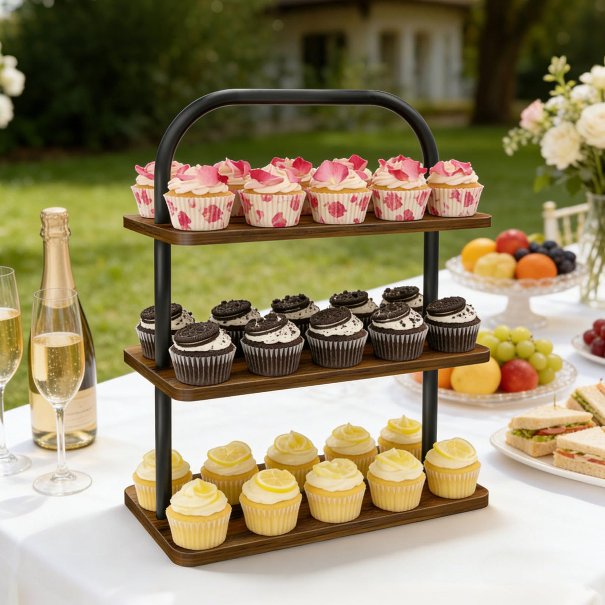 OugeWood Cupcake Stand, 3 Tier Wood Cupcake Stand for 50 Cupcakes Large Dessert Stand Cupcake Display Stand Cupcake Tower for Farmhouse Decor, Party Serving Tray, Vendor Dessert Table Display Set