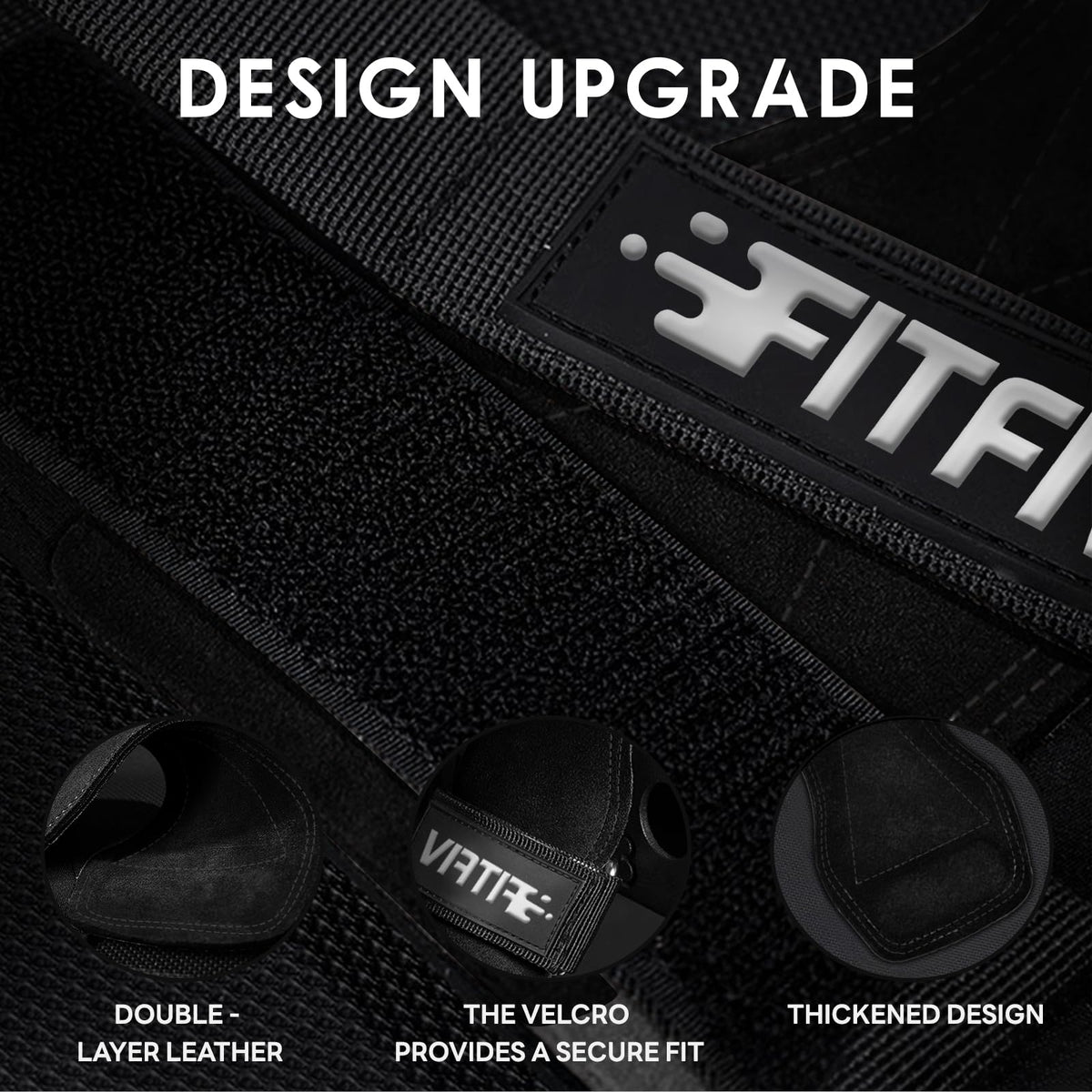 FITFIV Weight Lifting Wrist Strap, Double Leather Weightlifting Wrist Straps for Gym Strength Training, Neoprene Padded Wrist Wraps - for Men & Women (Pair)