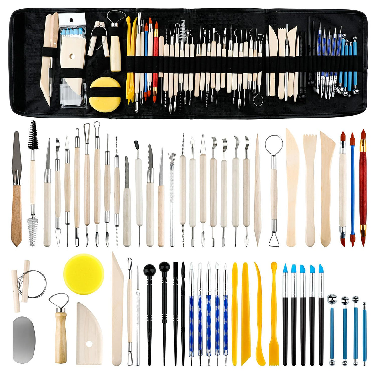 60 PCS Clay Tools Kit Pottery Sculpting Tools Set for Sculpting Modeling Trimming Molding Shaping, Polymer Clay Tools Kit for Adults Students Beginners Pros