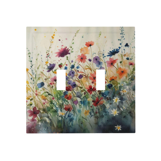 LOLREAI Decorative Light Switch Cover Plate Rustic Colorful Ink Flower Floral Plants 2 Gang Wall Plate Cover Double Toggle Switch Plate Covers Electric Dual Device Electrical Faceplate