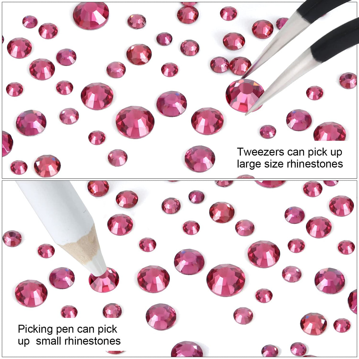 Meibite Rose Glass Flatback Rhinestones for Nails, Crafts & Clothes – 4240PCS 6 Sizes (SS6–SS20) Crystal Gems Kit with Tweezers & Picker, Non Hotfix DIY Rhinestones for Tumblers, Shoes, Nail Art