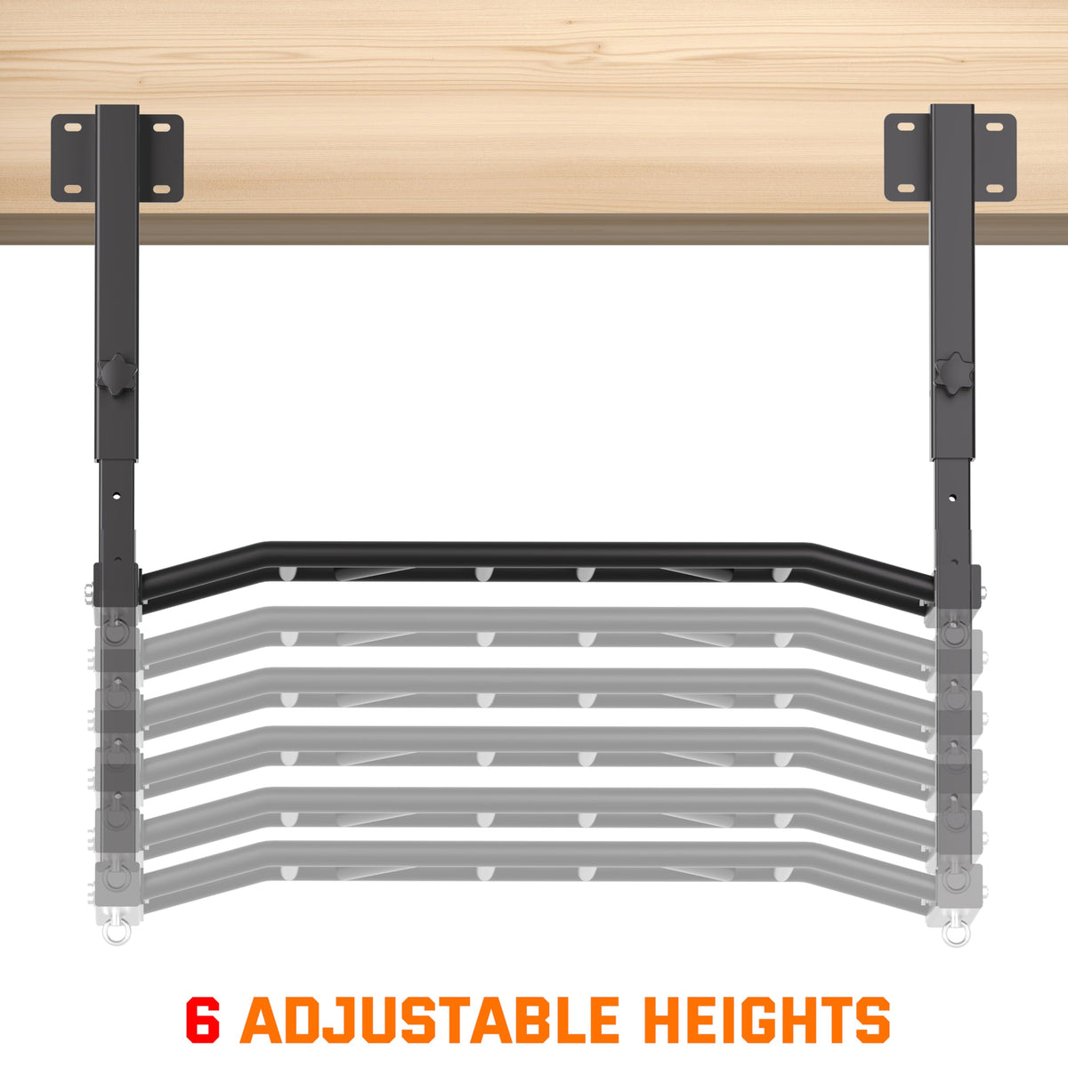 HWOOUSA 48" Joist Mounted Pull Up Bar, 600LBS Heavy Duty Multi Grip Ceiling Mount Chin Up Bar, Ceiling Beam for Home Gym/Garage/Basement with 5-Height Adjustable& Round Anchors, Easy to Install