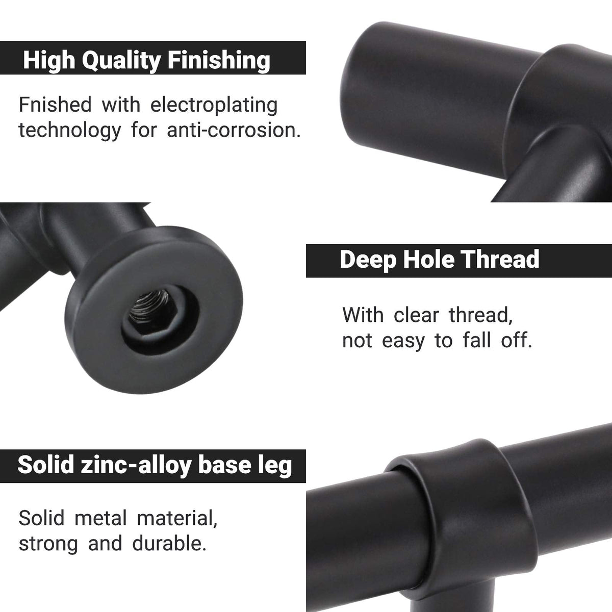 Goldenwarm 10 Pack Black Cabinet Knobs Black Kitchen Cabinet Knobs Kitchen Drawer Handles T Bar Dresser Handles Modern Pulls for Drawer, 2 Inch Overall Length